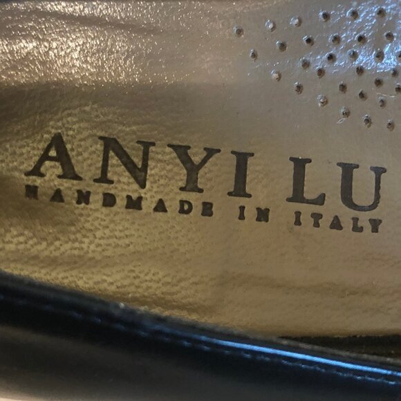 Anyi Lu Daphne black leather wedges w/ woven heels sz 39 - Picture 3 of 12